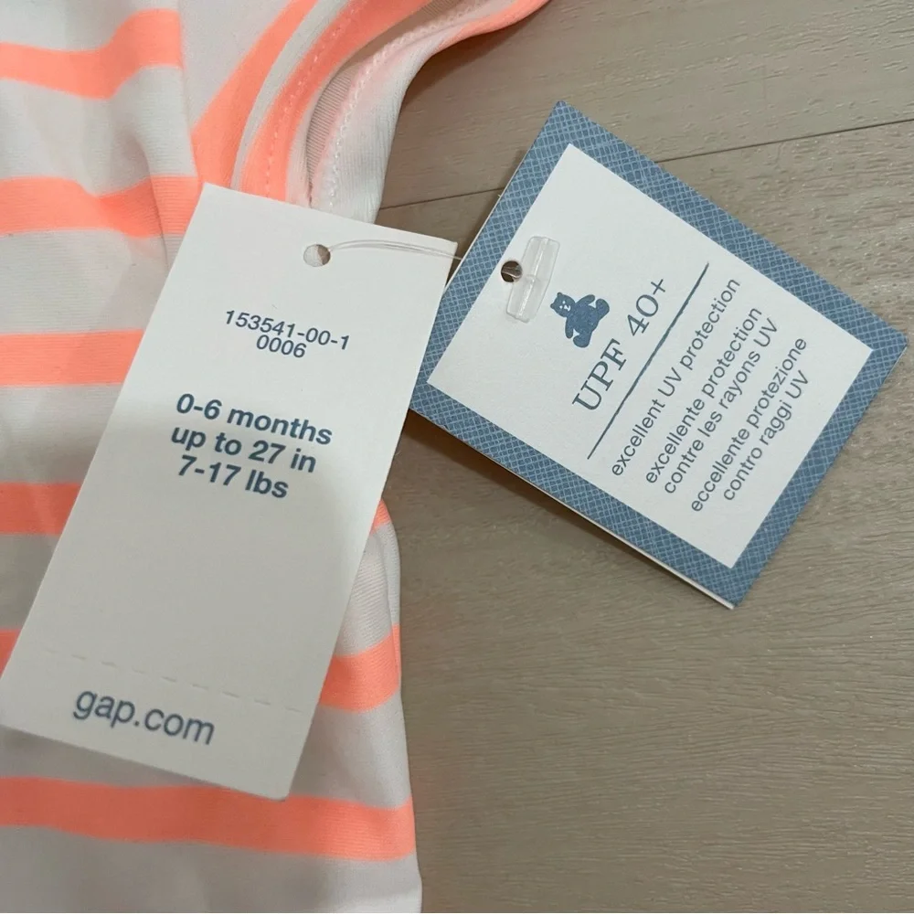 NWT Baby Gap Girl's 0-6 Month Stripe Peplum Swim Suit 0ne Piece Ruffle Orange